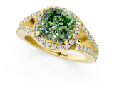 Yellow gold Fancy Green Cushion  Halo Split Shank Diamond Ring with Prong Setting_20