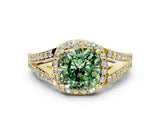 Yellow gold Fancy Green Cushion  Halo Split Shank Pave Diamond Ring with Four-Prong Setting_49