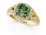 Yellow gold Fancy Green Cushion  Halo Split Shank Pave Diamond Ring with Four-Prong Setting_50