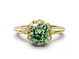 Yellow gold Fancy Green Cushion  Halo Split Shank Pave Diamond Ring with Petal Prong Setting_70