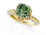 Yellow gold Fancy Green Cushion  Halo Split Shank Pave Diamond Ring with Petal Prong Setting_71