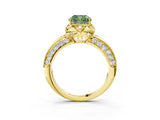 Yellow gold Fancy Green Cushion  Halo Split Shank Pave Diamond Ring with Petal Prong Setting_73