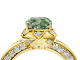 Yellow gold Fancy Green Cushion  Halo Split Shank Pave Diamond Ring with Petal Prong Setting_74