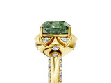 Yellow gold Fancy Green Cushion  Halo Split Shank Pave Diamond Ring with Petal Prong Setting_75