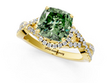 Yellow gold Fancy Green Cushion  Halo Twist Band Solitaire Prong Setting Ring_65