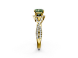 Yellow gold Fancy Green Cushion  Halo Twist Band Solitaire Prong Setting Ring_66