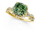 Yellow gold Fancy Green Cushion  Halo Twist Band Solitaire Ring with Six-Prong Setting_34