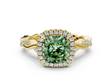 Yellow gold Fancy Green Cushion  Halo Twist Band Solitaire Ring_20