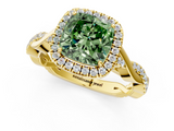 Yellow gold Fancy Green Cushion  Halo Twist Band Solitaire Ring_21