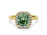 Yellow gold Fancy Green Cushion  Halo Twisted Band Four-Prong Diamond Ring_20