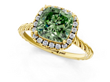 Yellow gold Fancy Green Cushion  Halo Twisted Band Four-Prong Diamond Ring_21