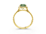 Yellow gold Fancy Green Cushion  Halo Twisted Band Four-Prong Diamond Ring_23