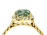 Yellow gold Fancy Green Cushion  Halo Twisted Band Four-Prong Diamond Ring_24