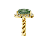 Yellow gold Fancy Green Cushion  Halo Twisted Band Four-Prong Diamond Ring_25