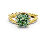 Yellow gold Fancy Green Cushion  Halo Twisted Band Four-Prong Ring_32