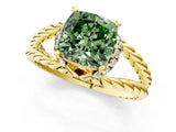 Yellow gold Fancy Green Cushion  Halo Twisted Band Four-Prong Ring_33
