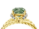 Yellow gold Fancy Green Cushion  Halo Twisted Band Four-Prong Ring_36