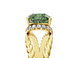 Yellow gold Fancy Green Cushion  Halo Twisted Band Four-Prong Ring_37