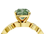 Yellow gold Fancy Green Cushion  Milgrain Bezel Diamond Engagement Ring with Solitaire Prong Setting_147