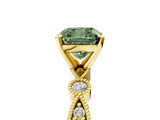 Yellow gold Fancy Green Cushion  Milgrain Bezel Diamond Engagement Ring with Solitaire Prong Setting_148