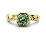 Yellow gold Fancy Green Cushion  Milgrain Marquise Diamond Twist Band Ring_62