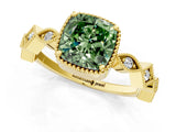 Yellow gold Fancy Green Cushion  Milgrain Marquise Diamond Twist Band Ring_63