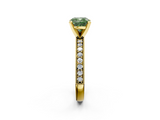 Yellow gold Fancy Green Cushion  Milgrain Pave Diamond Engagement Ring with Four-Prong Setting_154