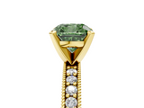 Yellow gold Fancy Green Cushion  Milgrain Pave Diamond Engagement Ring with Four-Prong Setting_157