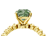 Yellow gold Fancy Green Cushion  Solitaire Beaded Band Prong Setting Ring 4