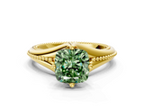 Yellow gold Fancy Green Cushion  Solitaire Beaded Band Six-Prong Setting