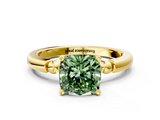 Yellow gold Fancy Green Cushion  Solitaire Beaded Band with Four-Prong Setting_60