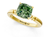 Yellow gold Fancy Green Cushion  Solitaire Beaded Band with Four-Prong Setting_61