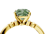 Yellow gold Fancy Green Cushion  Solitaire Beaded Band with Four-Prong Setting_64