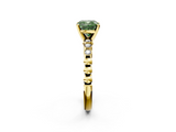 Yellow gold Fancy Green Cushion  Solitaire Bezel Accent Diamond Engagement Ring with Beaded Band and Four-Prong Setting_31