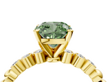 Yellow gold Fancy Green Cushion  Solitaire Bezel Accent Diamond Engagement Ring with Beaded Band and Four-Prong Setting_33