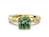 Yellow gold Fancy Green Cushion  Solitaire Bezel-Set Diamond Ring with Beaded Band and Four-Prong Setting_32