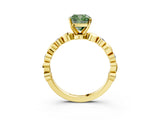 Yellow gold Fancy Green Cushion  Solitaire Bezel-Set Diamond Ring with Beaded Band and Four-Prong Setting_35
