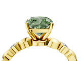 Yellow gold Fancy Green Cushion  Solitaire Bezel-Set Diamond Ring with Beaded Band and Four-Prong Setting_36
