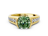 Yellow gold Fancy Green Cushion  Solitaire Bezel-Set Diamond Ring with Channel-Set Band_37