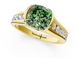 Yellow gold Fancy Green Cushion  Solitaire Bezel-Set Diamond Ring with Channel-Set Band_38