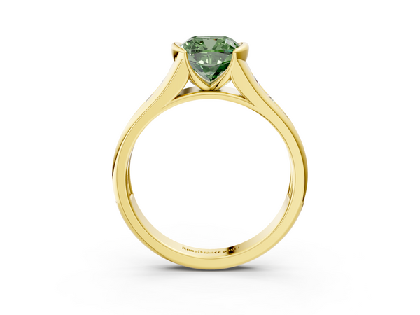 Yellow Gold Cushion Cut Half Bezel Engagement Ring Setting for Fancy Green Center