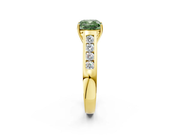 Yellow gold Fancy Green Cushion  Solitaire Channel-Set Diamond Engagement Ring with Four-Prong Setting
