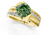 Yellow gold Fancy Green Cushion  Solitaire Channel-Set Split Shank Ring with Tension Prong Setting_4