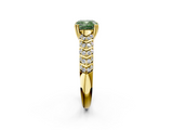 Yellow gold Fancy Green Cushion  Solitaire Chevron Pave Diamond Engagement Ring with Six-Prong Setting_5