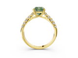 Yellow gold Fancy Green Cushion  Solitaire Chevron Pave Diamond Engagement Ring with Six-Prong Setting_6