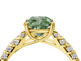 Yellow gold Fancy Green Cushion  Solitaire Chevron Pave Diamond Engagement Ring with Six-Prong Setting_7