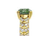 Yellow gold Fancy Green Cushion  Solitaire Chevron Pave Diamond Engagement Ring with Six-Prong Setting_8