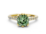 Yellow gold Fancy Green Cushion  Solitaire Diamond Engagement Ring with Pave Band and Six-Prong Setting_20