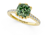 Yellow gold Fancy Green Cushion  Solitaire Diamond Engagement Ring with Pave Band and Six-Prong Setting_21