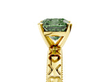 Yellow gold Fancy Green Cushion  Solitaire Diamond Engagement Ring with XO Engraved Band and Four-Prong Setting 1